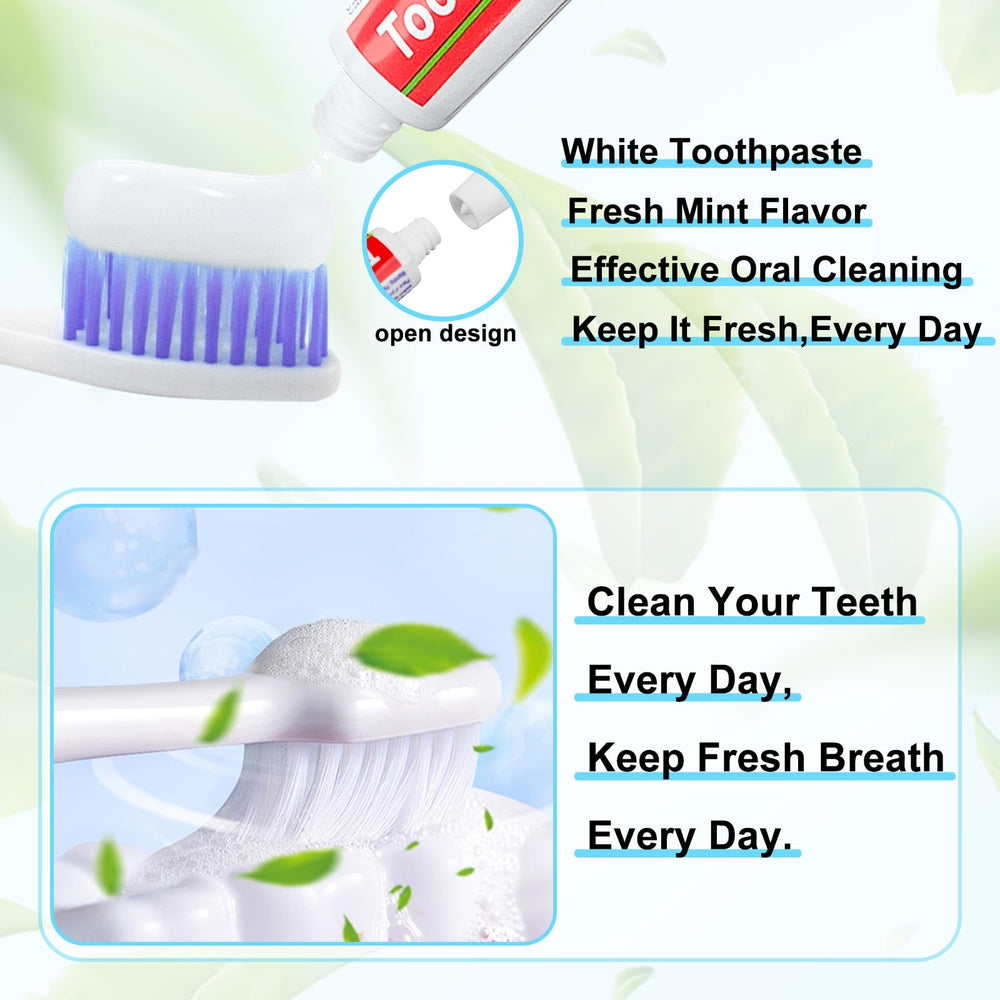 Note: mini toothpaste is extra small and yields about 2–3 uses