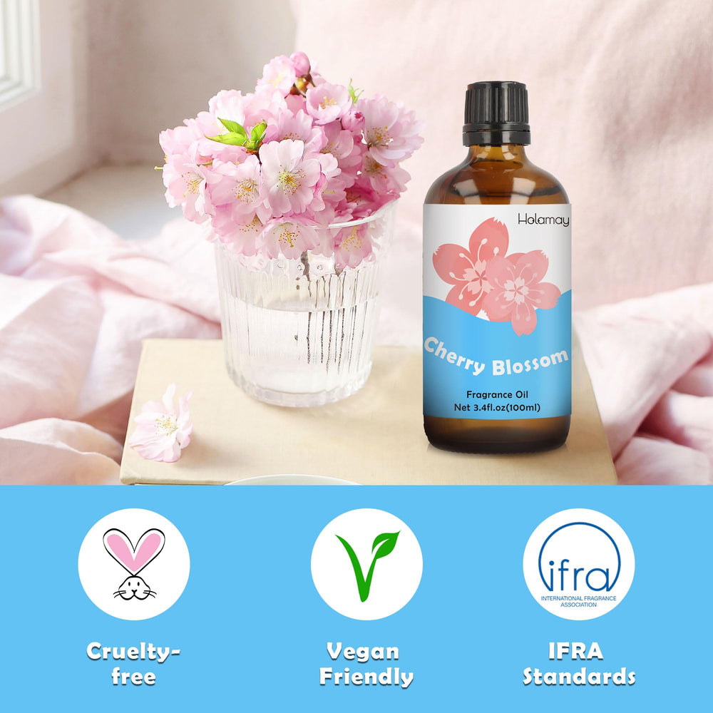 Holamay Cherry Blossom fragrance oil for candle crafting—smoothly blends into warm, ambient candles.
