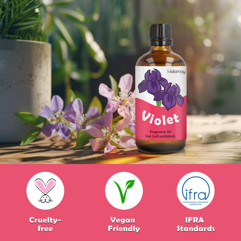 Holamay Violet fragrance oil for candle making delivers vibrant scent during burn.