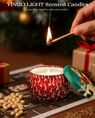 Holiday gift box tin with festive artwork and packaging