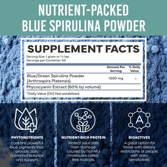 Sealed resealable bag packaging for HOLISTIC BIN Blue Spirulina Powder