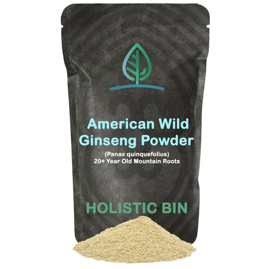 Holistic Bin Wild American Ginseng Powder bottle front, 25g