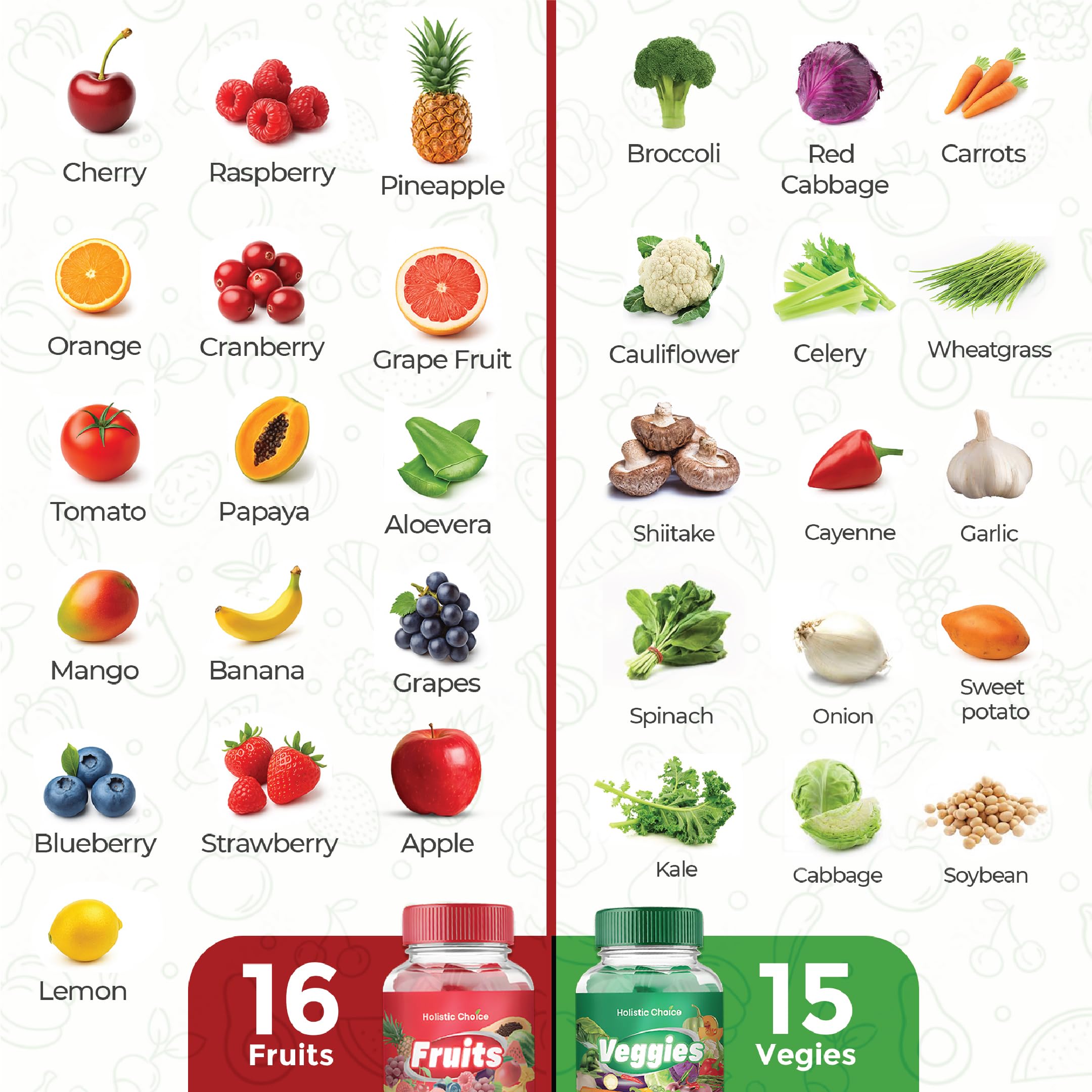 Holistic Choice Fruits & Veggies Gummies veggie-flavor bottle front view