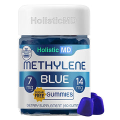 Holistic MD Methylene Blue gummies bottle label showing 7mg and 14mg