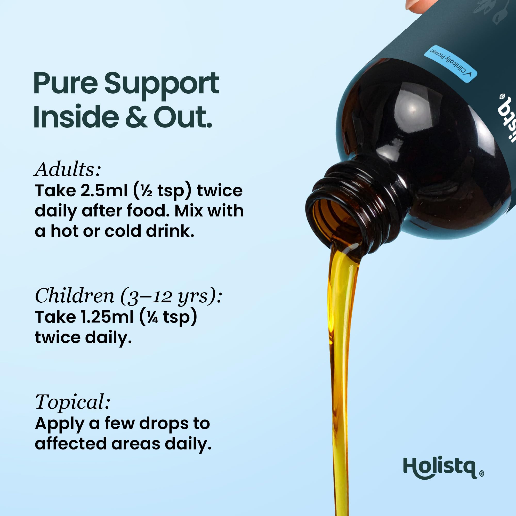 Organic, vegan Holistiq black seed oil bottle with no additives