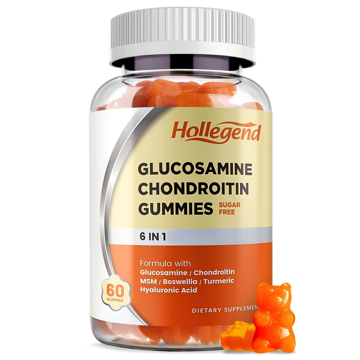 HOLLEGEND Glucosamine Chondroitin Gummies Sugar Free bottle - front view