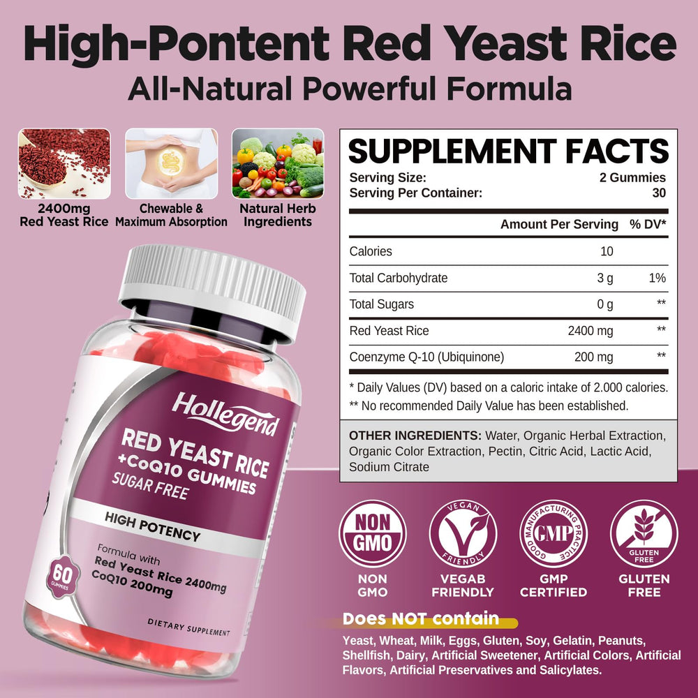 Hollgend Red Yeast Rice with CoQ10 Gummies with natural backdrop