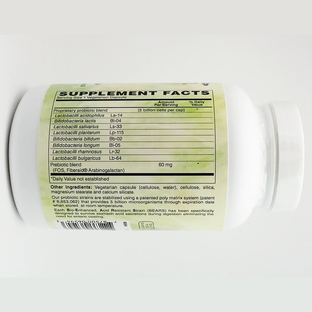 Probiotic strains and prebiotic ingredients label for Suprema Dophilus