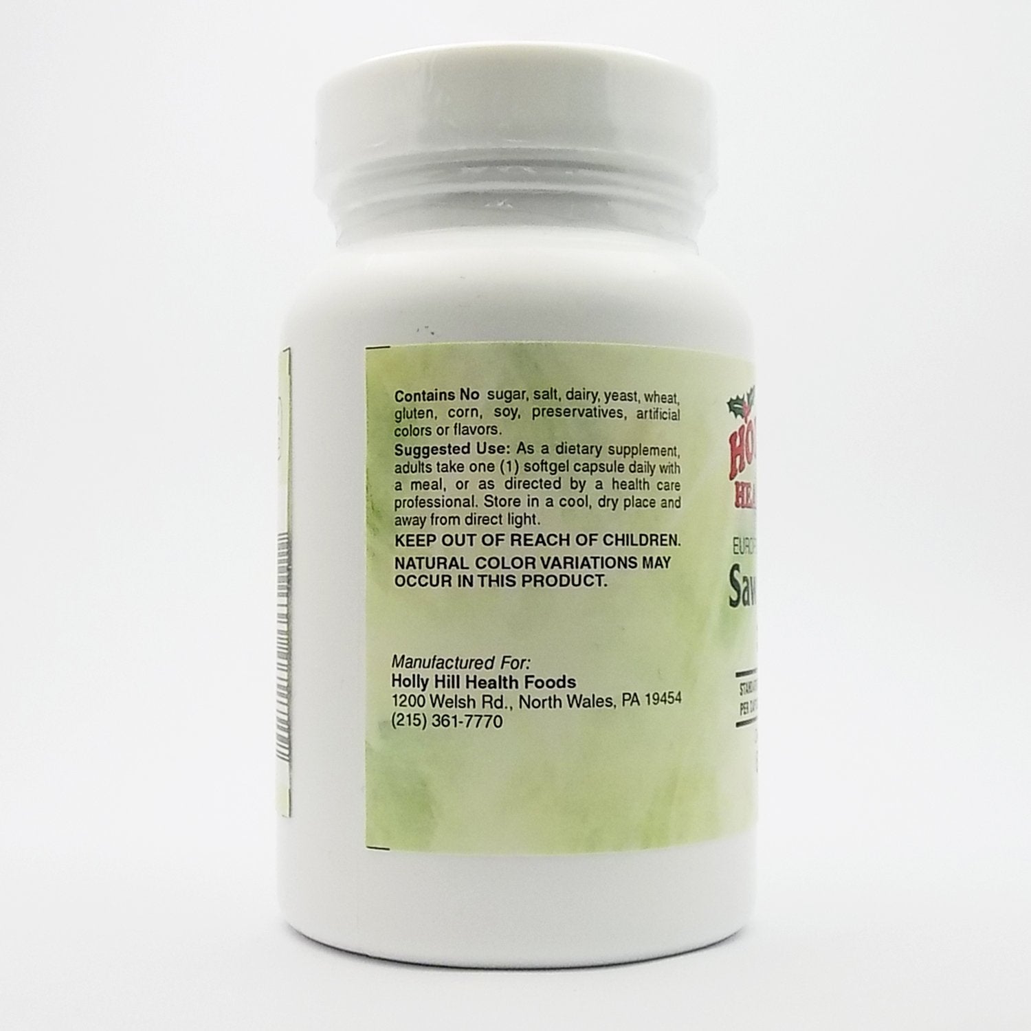 Close-up of saw palmetto 320 mg softgel capsules