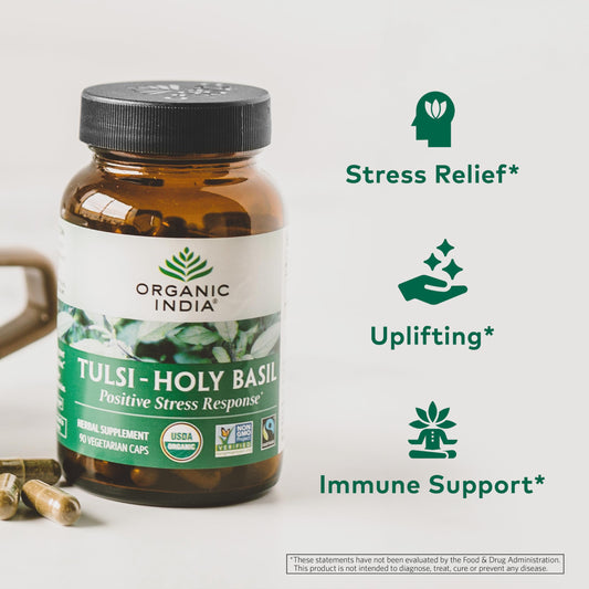 Holy Basil (Tulsi) capsules close-up showing Tulsi leaf extract