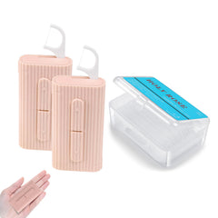 Holy Rose portable floss dispenser in pink with two boxes