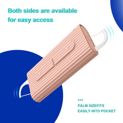 Open pink floss dispenser showing floss picks inside