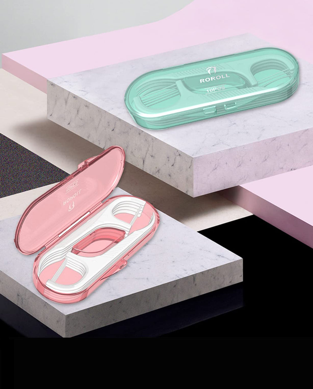 Open Holy Rose mini floss case showing 10-piece floss picks