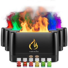 HOMDIS flame diffuser displaying 7 color modes in black