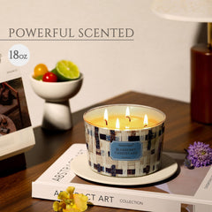 Close-up of Blueberry Cheesecake fragrance notes in candle jar