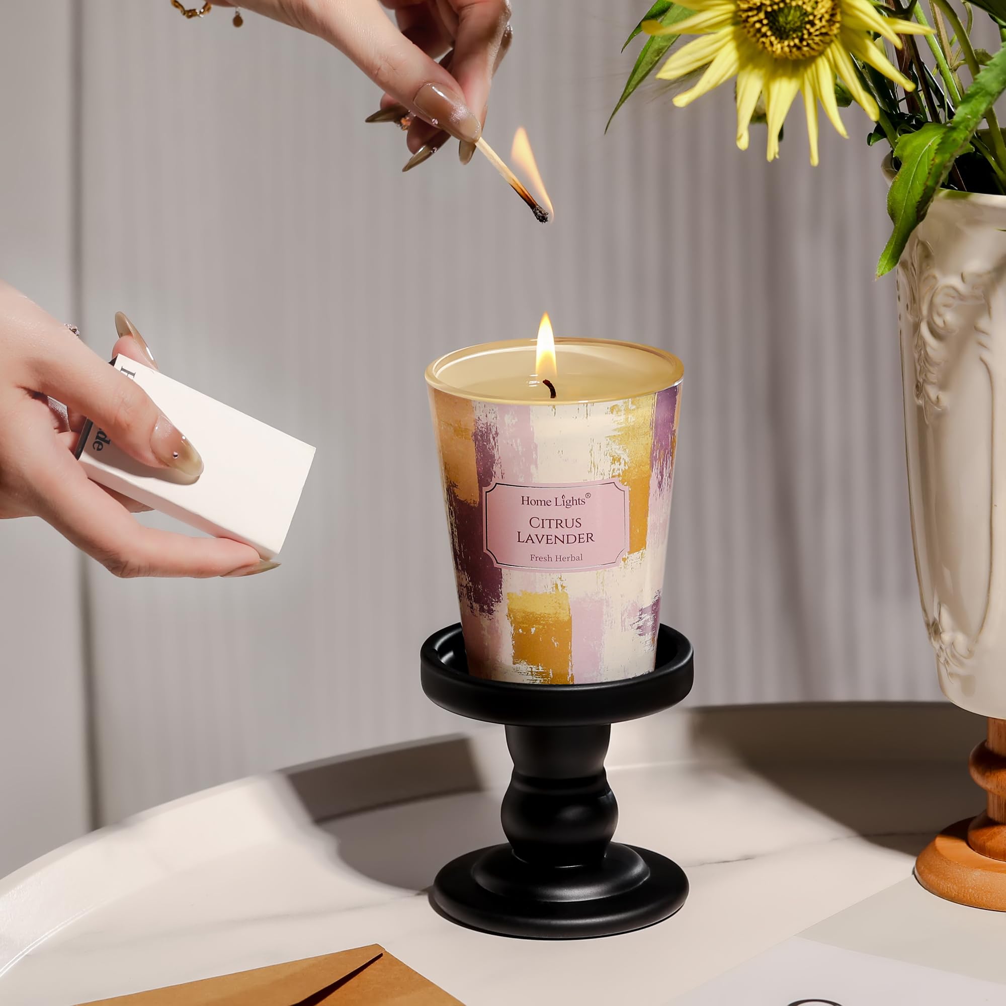 Elegant gift-ready packaging for HomeLights Citrus Lavender candle