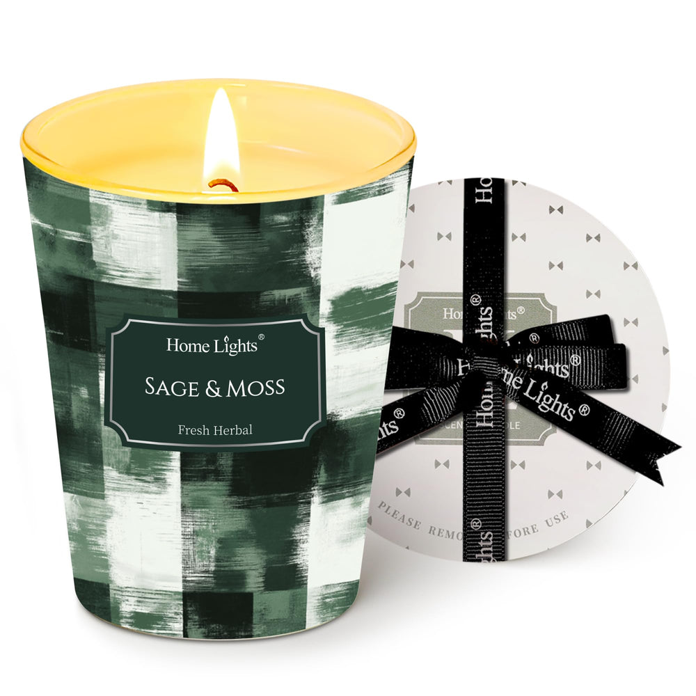 HomeLights Sage & Moss 6.7oz soy candle in minimalist glass jar