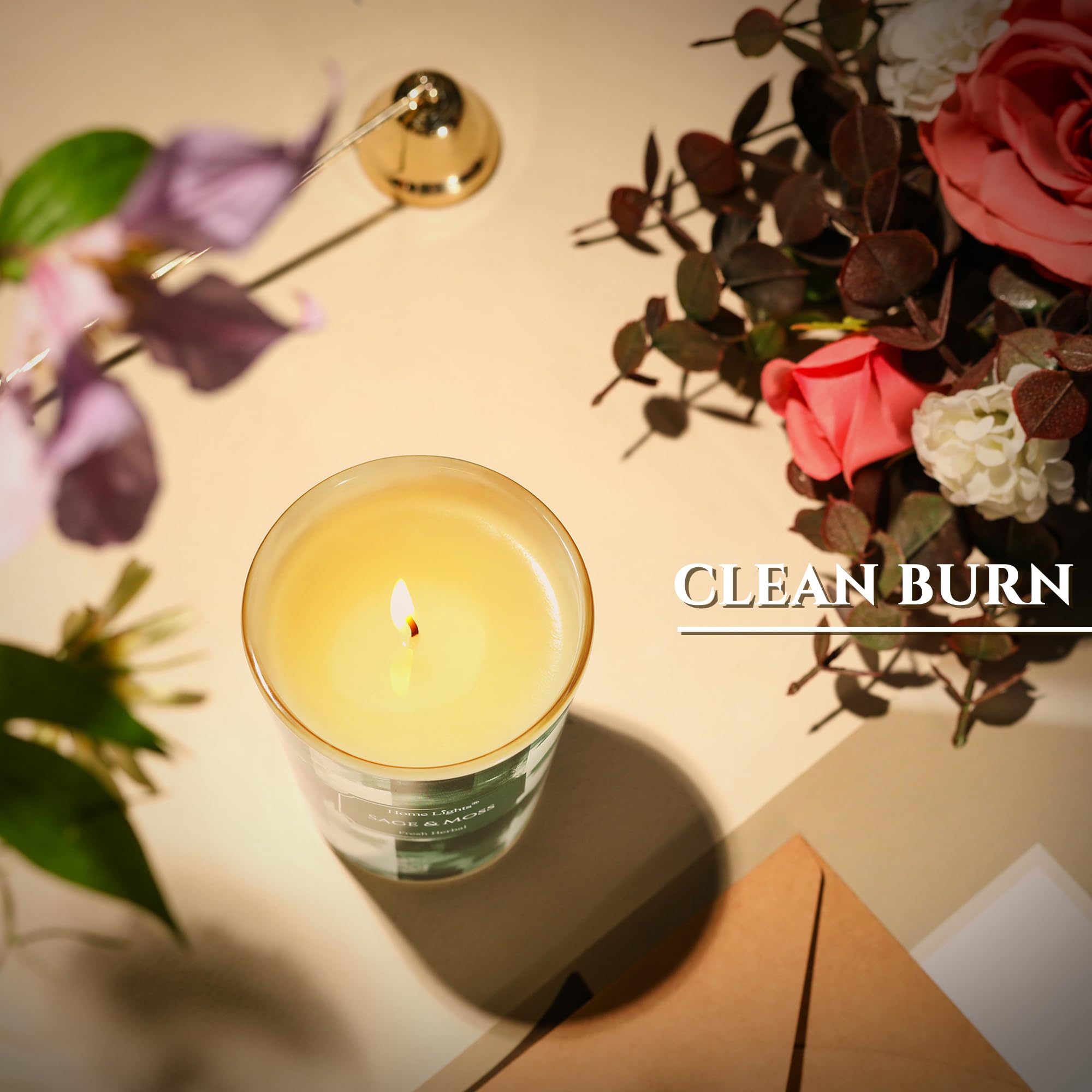 Eco-friendly soy wax candle showing clean-burning design