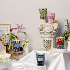 Lifestyle setting with the candle on a table