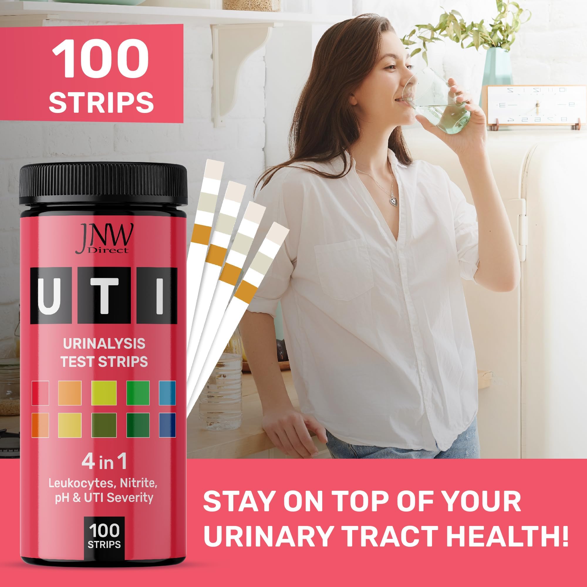 Home urinalysis test kit with dip strips for UTI monitoring