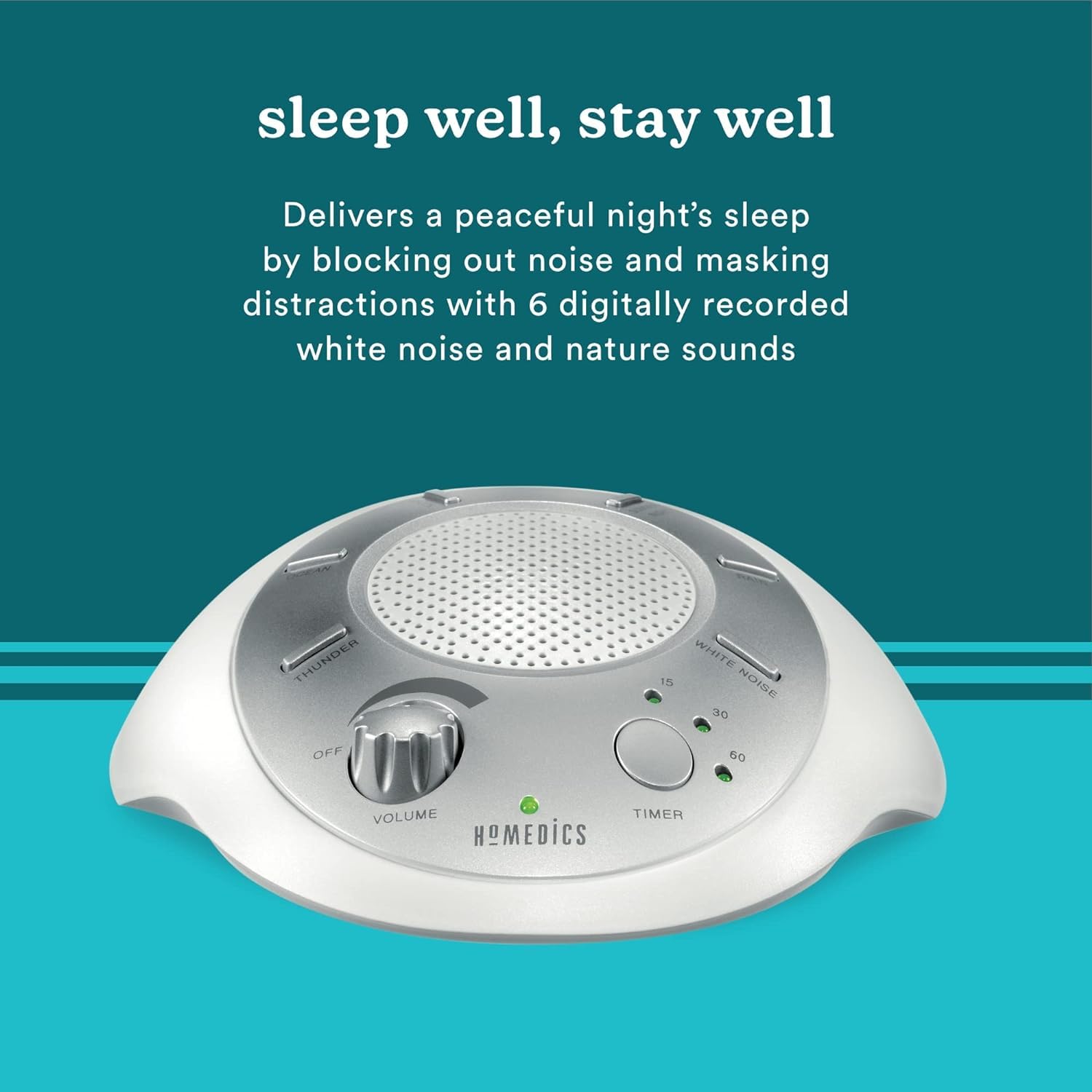 Homedics SoundSleep auto-off timer feature prevents overuse and conserves battery.