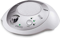 Homedics SoundSleep white noise machine silver front view for improved sleep ambiance.