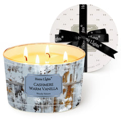 HomeLights 18oz 4-wick candle in Cashmere Warm Vanilla in an elegant reusable jar