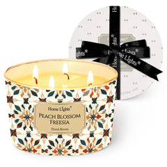 HomeLights 18oz 4-wick soy wax candle in Peach Blossom Freesia in a glass jar