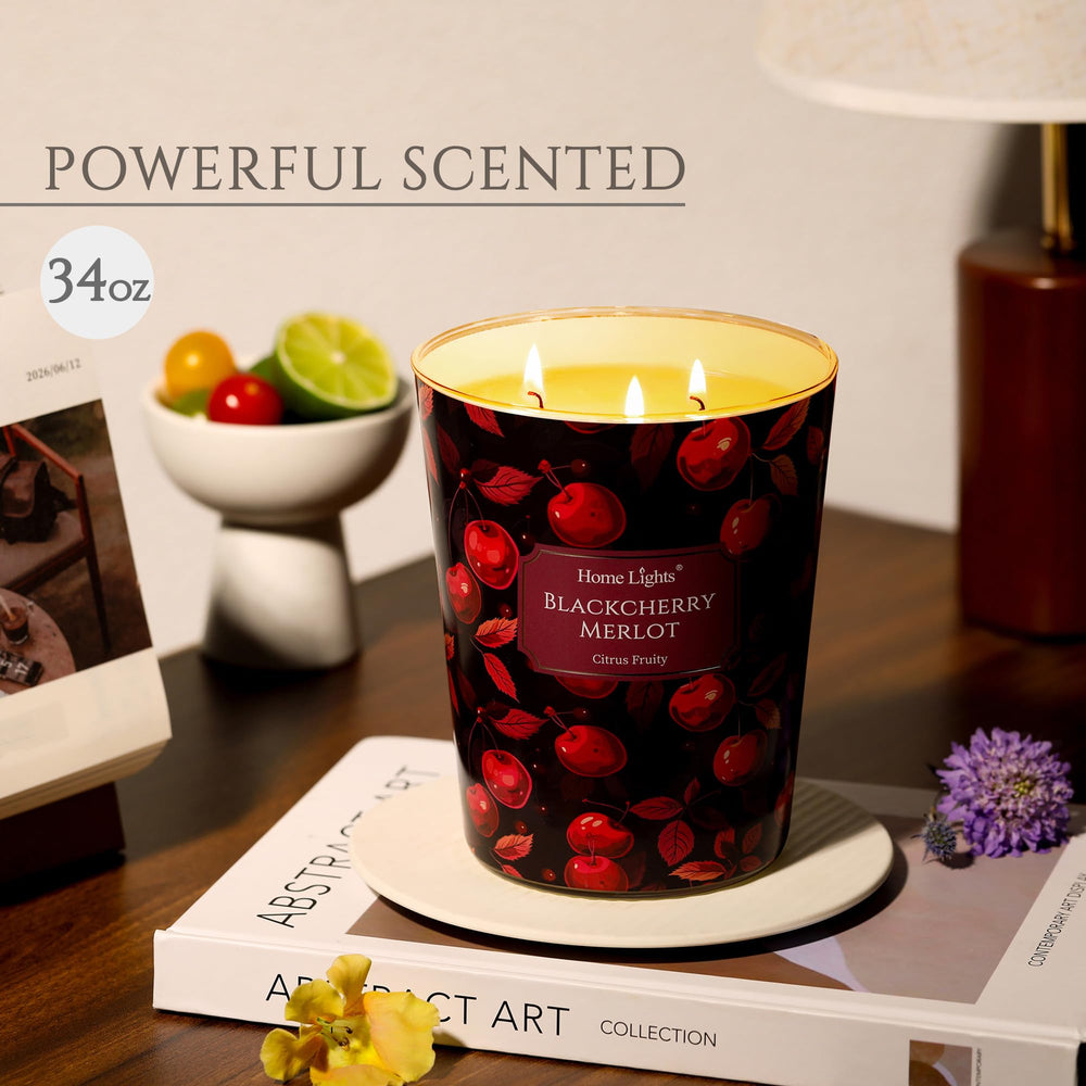 HomeLights 34oz 3-Wick Candle in Blackcherry Merlot – side view