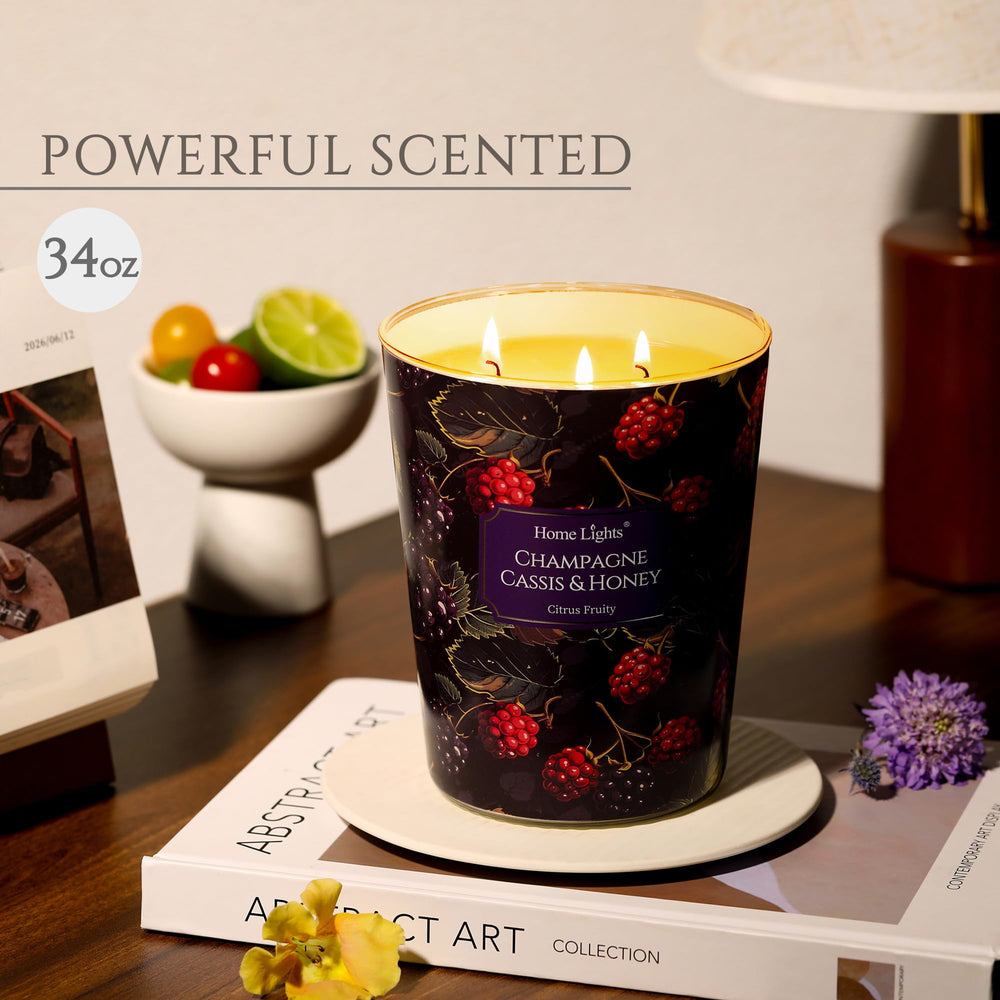 HomeLights 34oz 3-Wick Candle Champagne Cassis & Honey side view