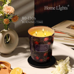 HomeLights 34oz 3-Wick Candle Champagne Cassis & Honey natural cotton wick