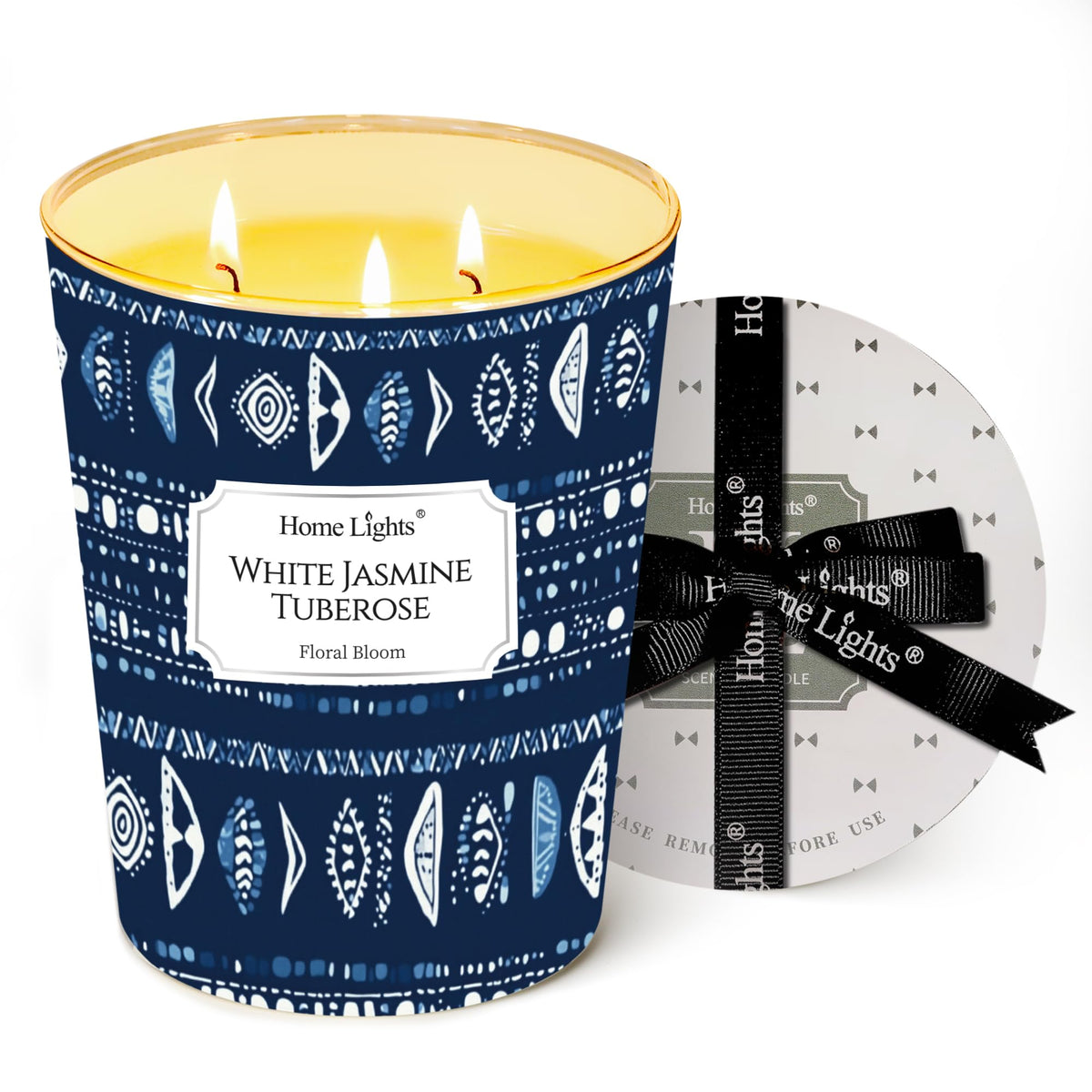HomeLights 34oz 3-Wick Scented Candle in White Jasmine Tuberose jar