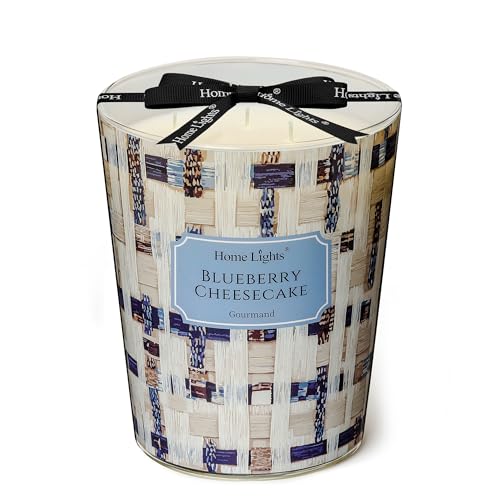 Blueberry Cheesecake scented candle in a 34oz blue 3-wick jar