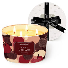 Front view of HomeLights 18oz Apple Orchard soy wax candle with 4-wick design