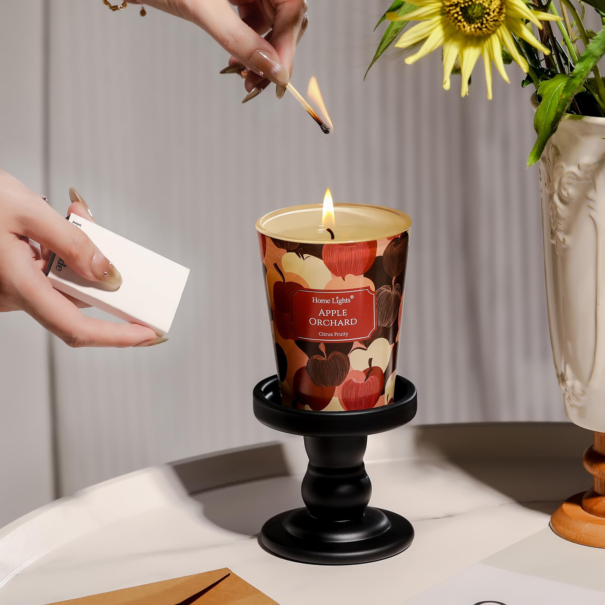 Candle displayed in a cozy living room setting
