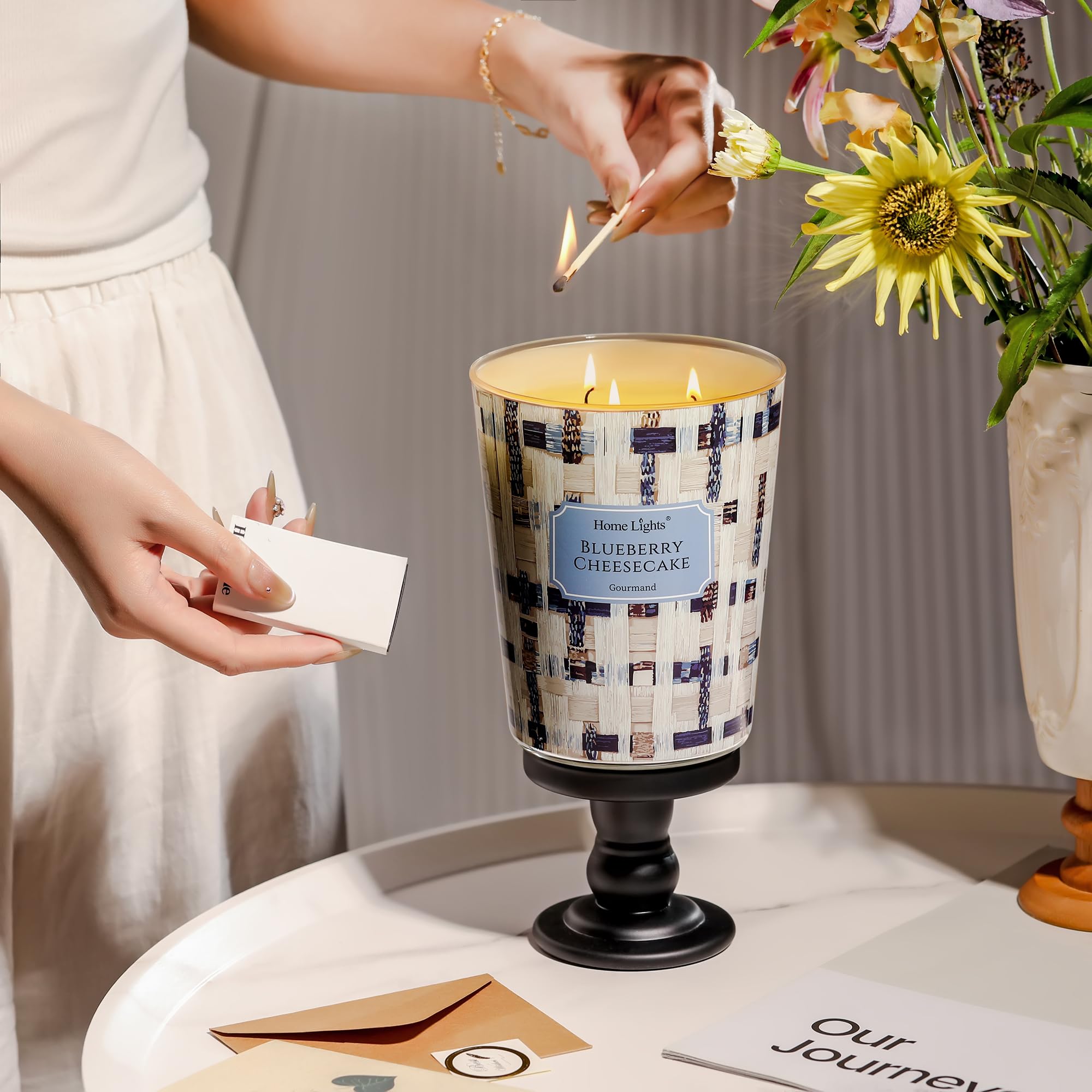 Gift-ready packaging for HomeLights Blueberry Cheesecake candle
