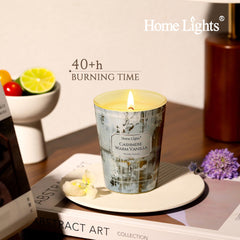Close-up of the 6.7oz single-wick candle with Cashmere Warm Vanilla scent