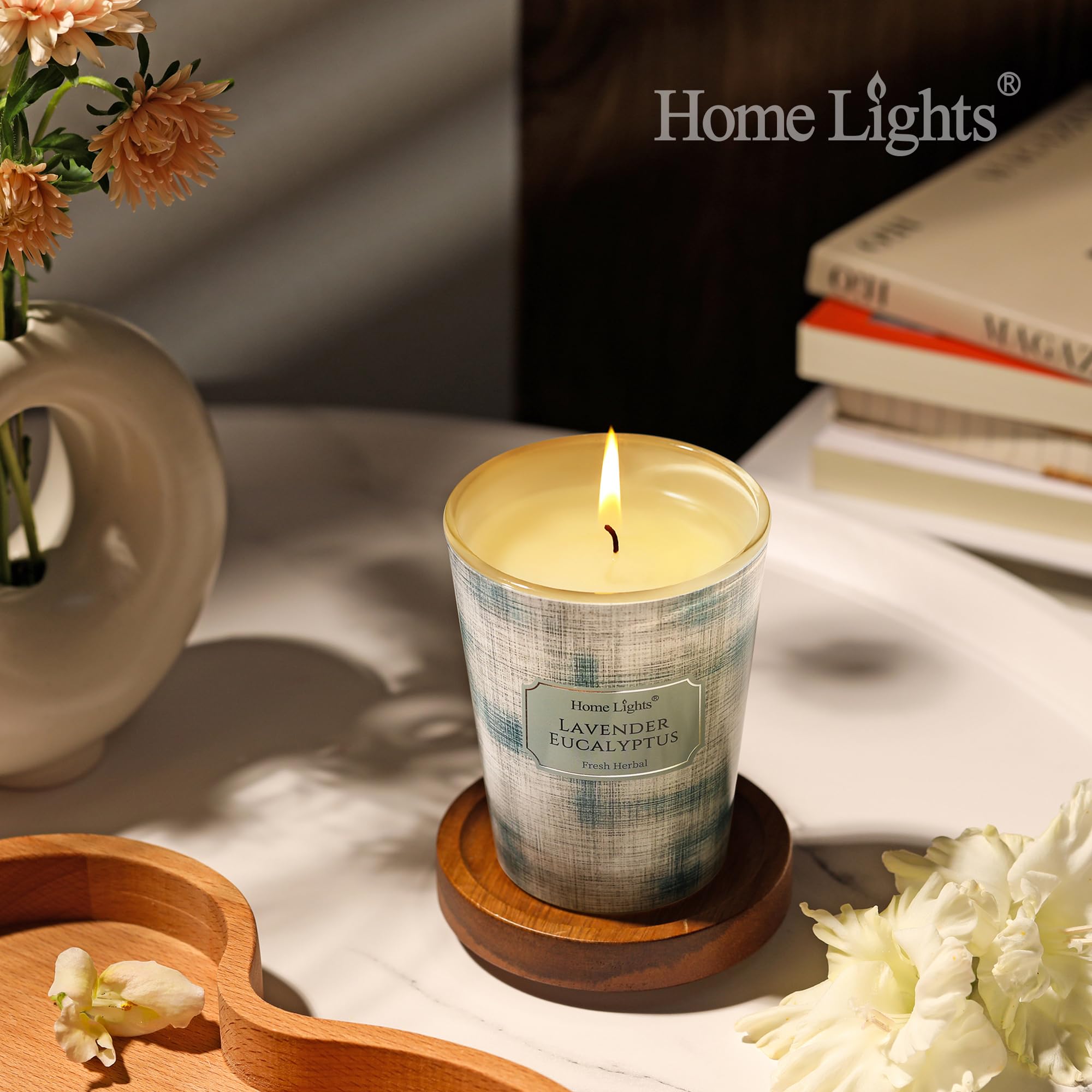 Candle placed in a modern living room to create relaxing ambiance