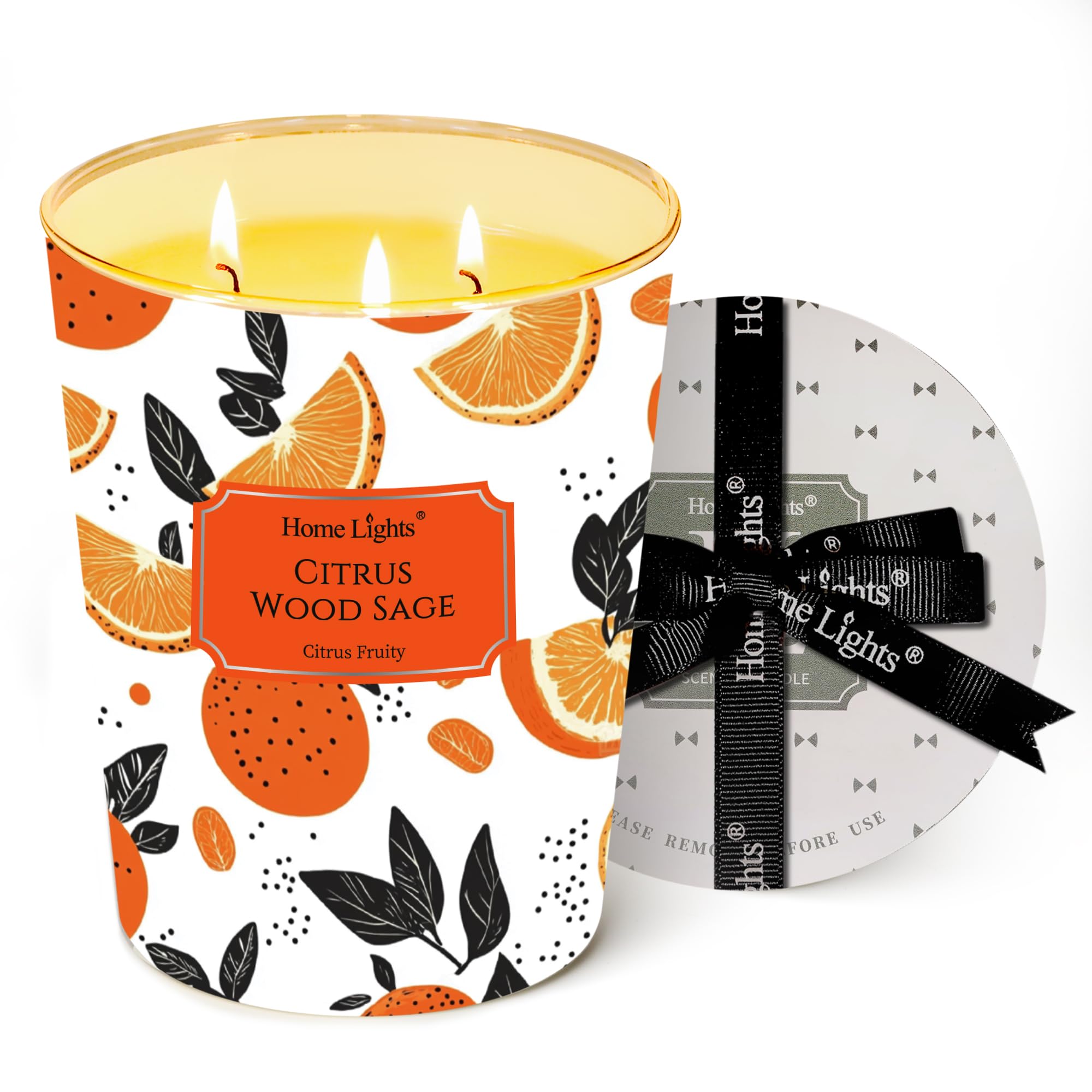 HomeLights Citrus Wood Sage 34oz soy candle jar - front view