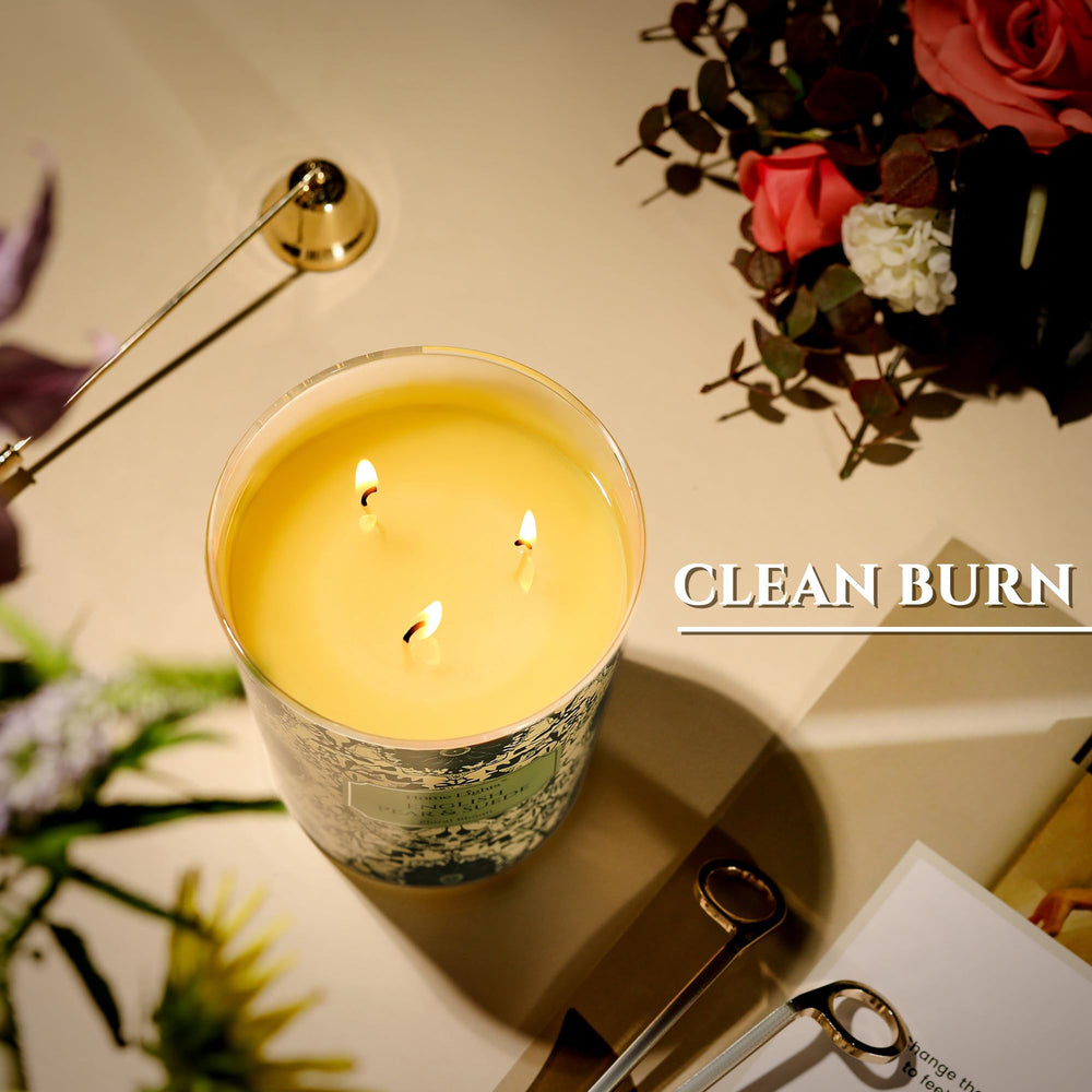 Label and natural texture of HomeLights eco-friendly soy wax candle