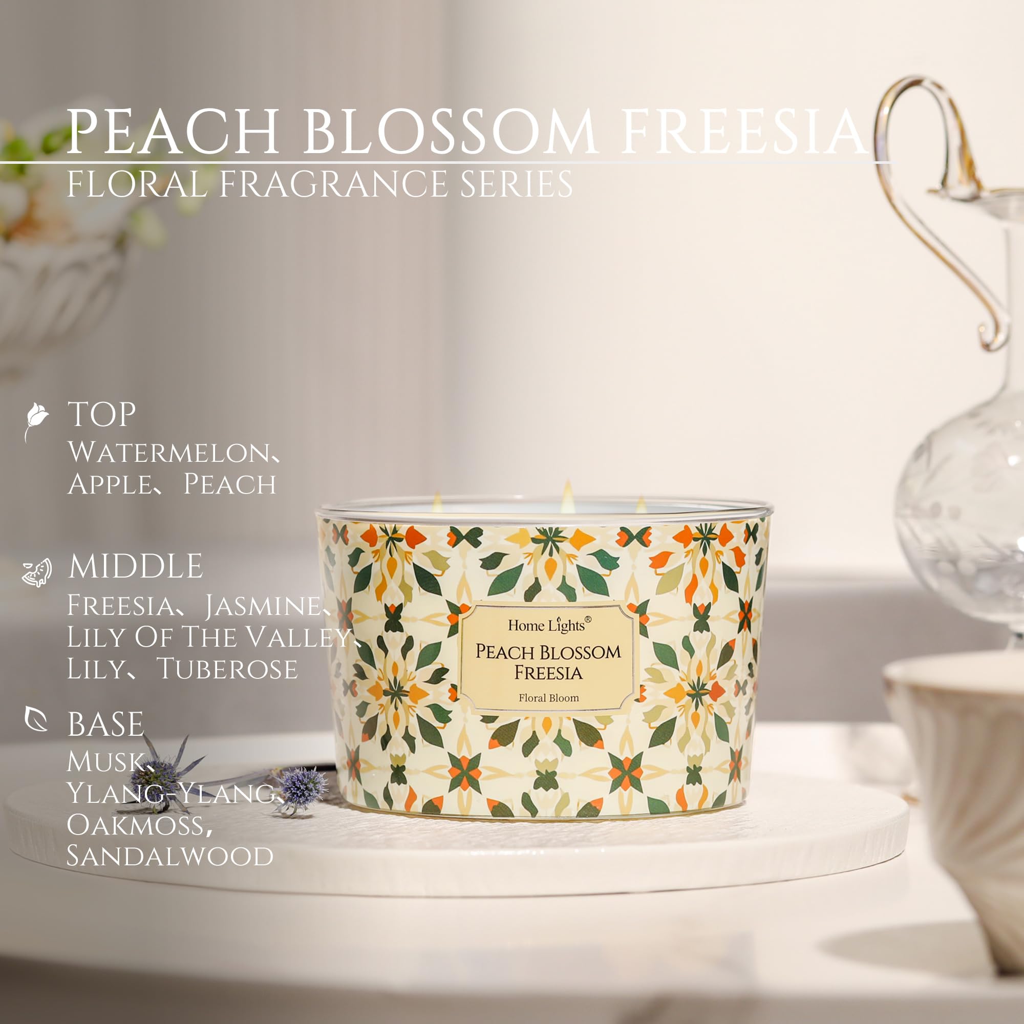Eco-friendly soy wax candle by HomeLights Peach Blossom Freesia