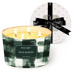 HomeLights Sage & Moss 18oz 4-Wick Scented Candle in minimalist glass jar