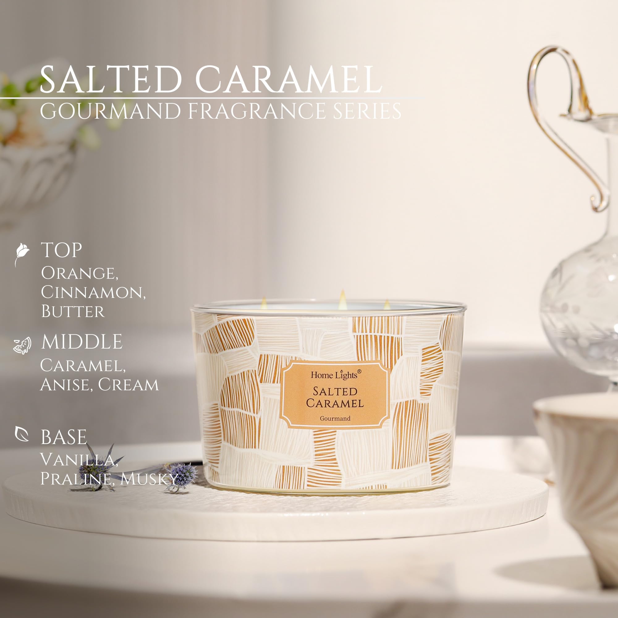 Top view of HomeLights Salted Caramel Soy Wax Candle 18oz 4-Wick