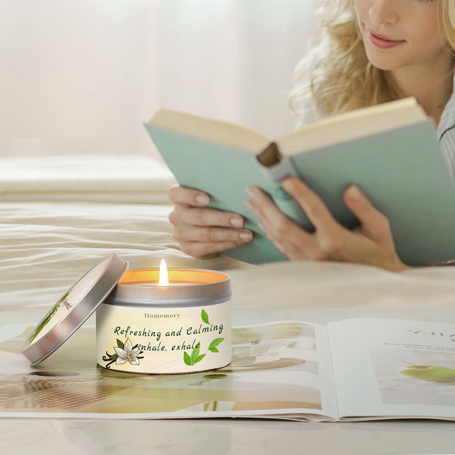 Homemory Peppermint & Vanilla Candle lit, room-filling aroma for unwinding