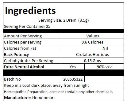 Packaging of Homeomart Crotalus Horridus pellets in pack