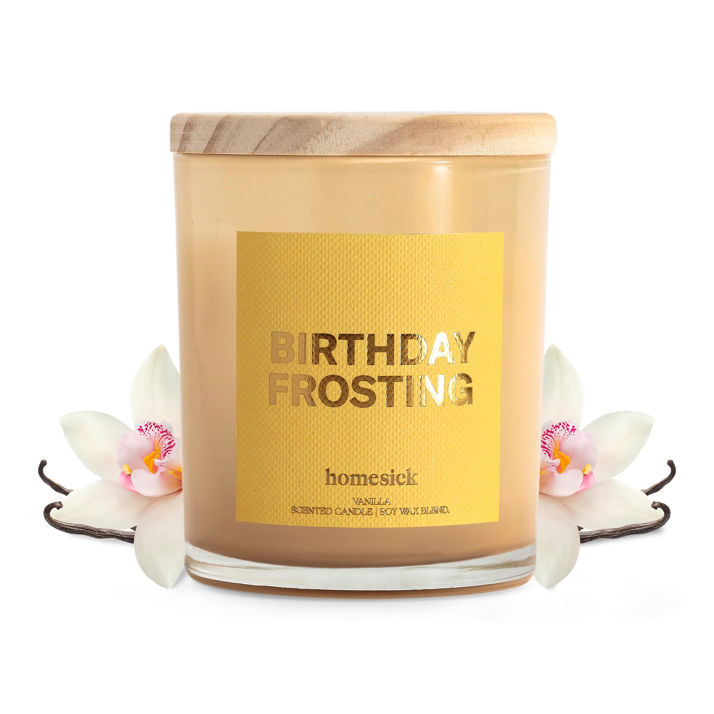Front view of Homesick Birthday Frosting 7.5 oz candle in glass jar