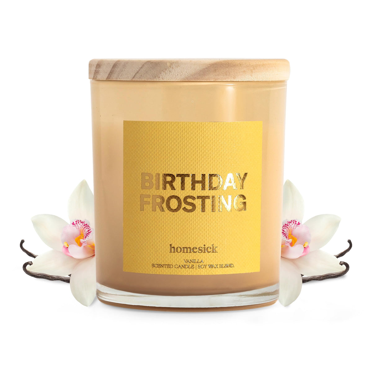 Front view of Homesick Birthday Frosting 7.5 oz candle in glass jar