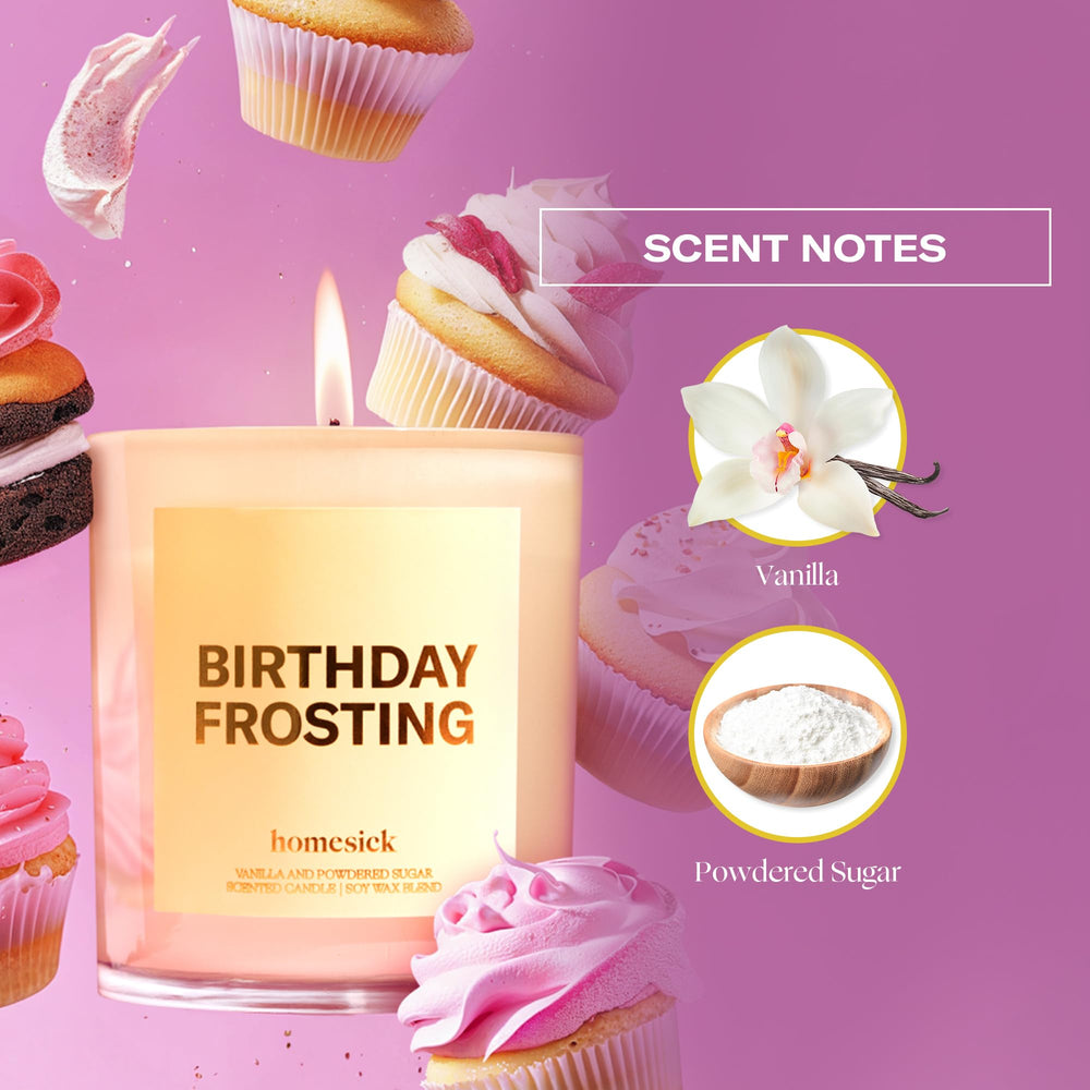 7.5 oz Homesick Birthday Frosting candle poured in small batches