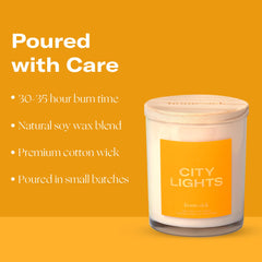 Graphic showing 30-35 hour burn time for City Lights candle