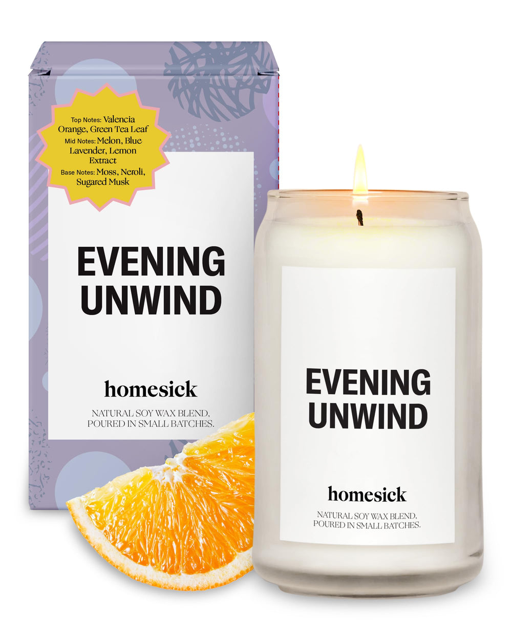Homesick Evening Unwind candle jar label